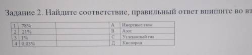 Задание 2. Найдите соответствие, правильный ответ впишите во вторую колонку: AB1 78%2 21%31%4 0,03%И