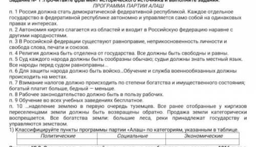 Классифицируйте пункты программы алаш по категорям указынные в таблеце