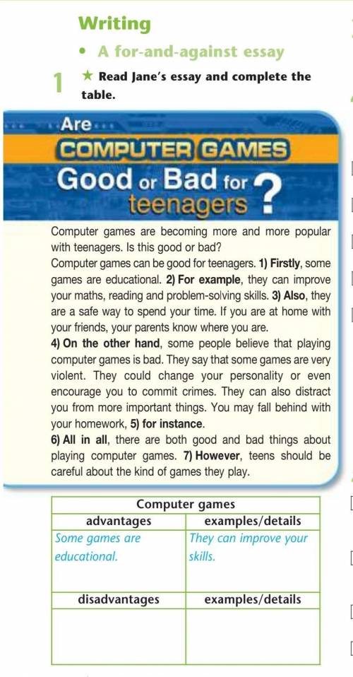 Computer games advantages examples/detailsSome games areeducational.They can improve yourskills.disa