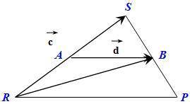 Дан треугольник PRS. AB — средняя линия треугольника. RS−→=c→ и AB−→−=d→. Вырази вектор RB−→− через