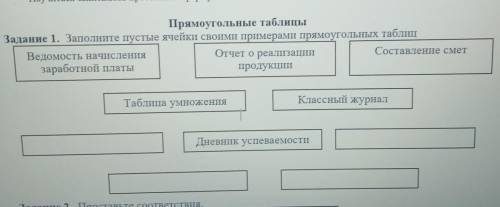 Прямоугольные таблицы Задание 1. Заполните пустые ячейки своими примерами прямоугольных таблиц