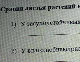 Сравни листья растений и опиши их. 1) у засухоустойчивые 2) у влаголюбивые ​