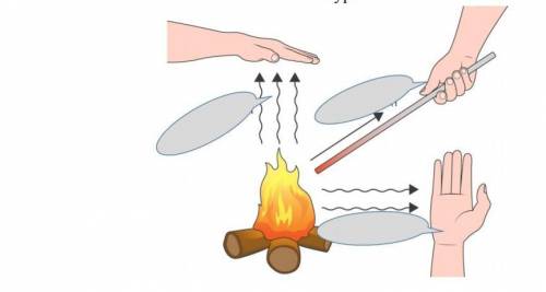 На картинке видно, как тепло передается руке человека.1 - теплопроводность, 2 - конвекция, 3 - излуч