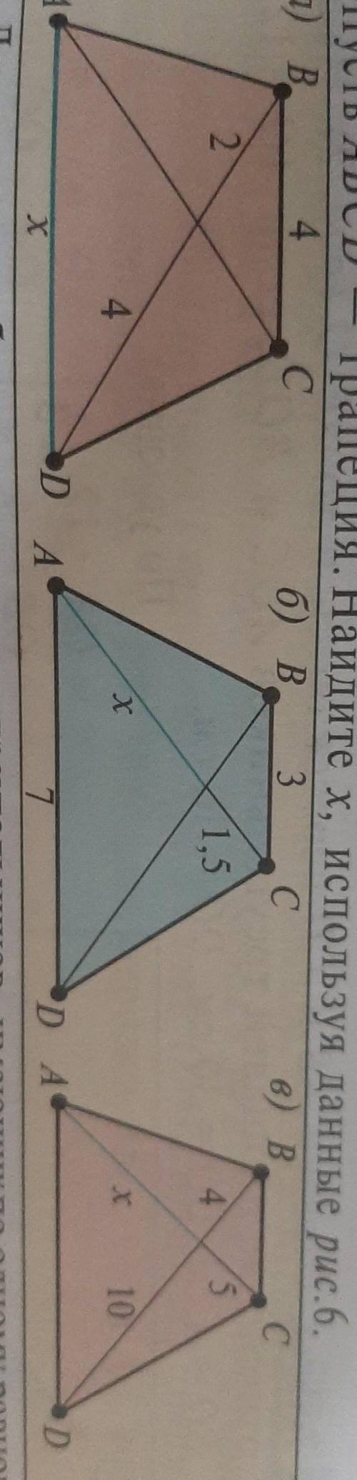 Пусть ABCD – трапеция. Найдите x, используя данные рис.6