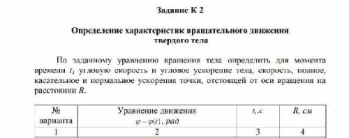 Уравнение движения ф=ф(t), рад=2 t,c=3 R, см=4