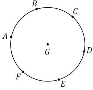 Точки A, B, C, D, E, F делят окружность на шесть равных частей, а точка G – центр окружности (см. ри