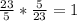 \frac{23}{5} * \frac{5}{23} = 1