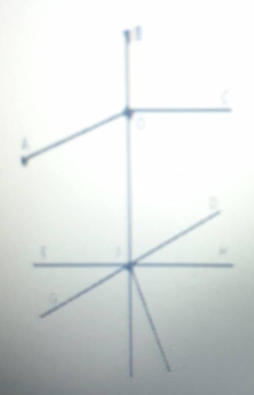 Укажите названия следующих элементов на рисунке ( прямая, луч, отрезок): JF -EH -OC -GD -BI -JO -OA