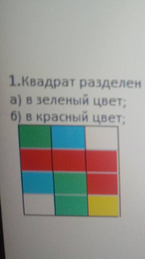 квадрат разделён на 12 равных частей рис 1 какую часть составляют части квадрата окрашенные а) зелён