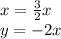 x = \frac{3}{2}x \\ y = -2x