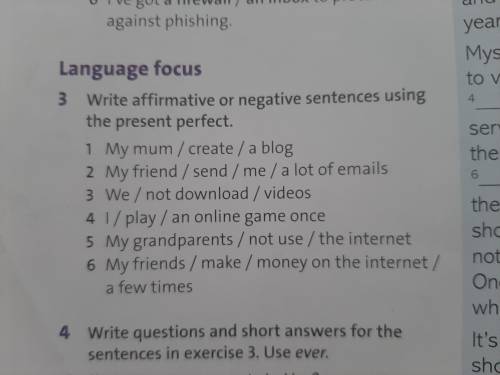 Write affirmative or negative sentences using the present perfect