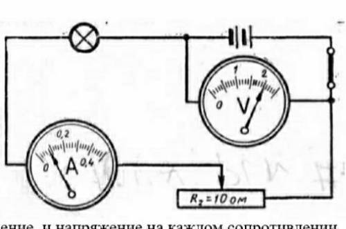 2.1. Сопротивление лампы R1=20 Ом. Снимите показания с приборов. Запишите дано, т.е условное обознач