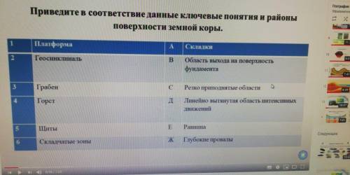 Приведите в соответствии данные ключевые понятия и районы поверхности земной қоры