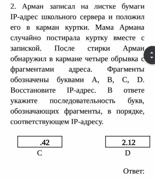 Арман записал на листке бумаги IP-адрес школьного сервера и положил его в карман куртки. Мама Армана