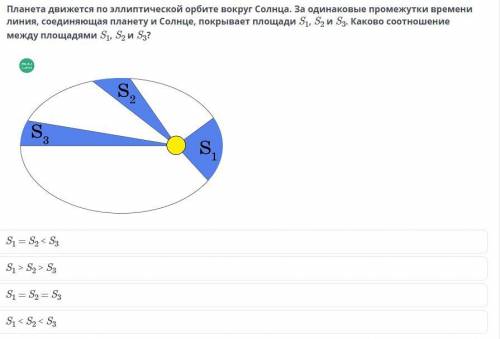 Планета движется по эллиптической орбите вокруг Солнца. За одинаковые промежутки времени линия, соед