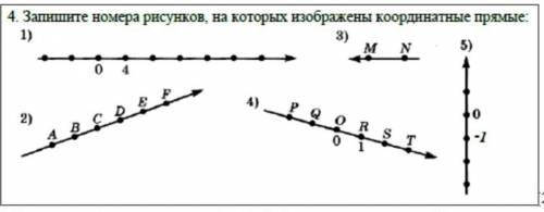 Запишите номера рисунков, на каторых изображены координатные прямые: 1)2)3)4)5)​