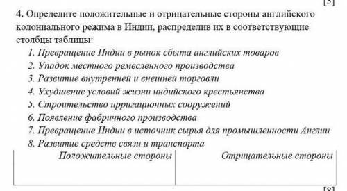 определите положительные и отрицательные стороны англиского колониального рижима в Индии , распледел