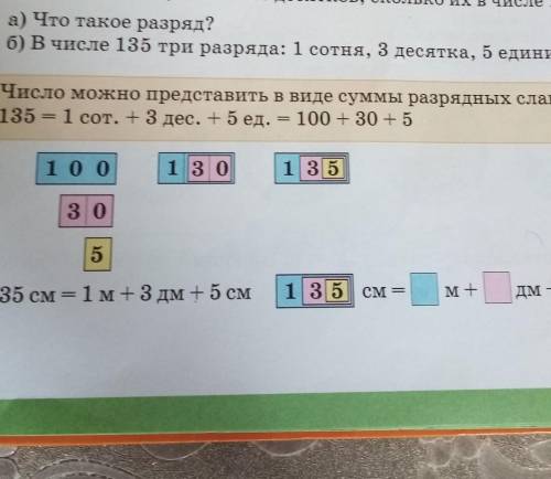 3. а) Что такое разряд? б) В числе 135 три разряда: 1 сотня, 3 десятка, 5 единиц.Число можно предста