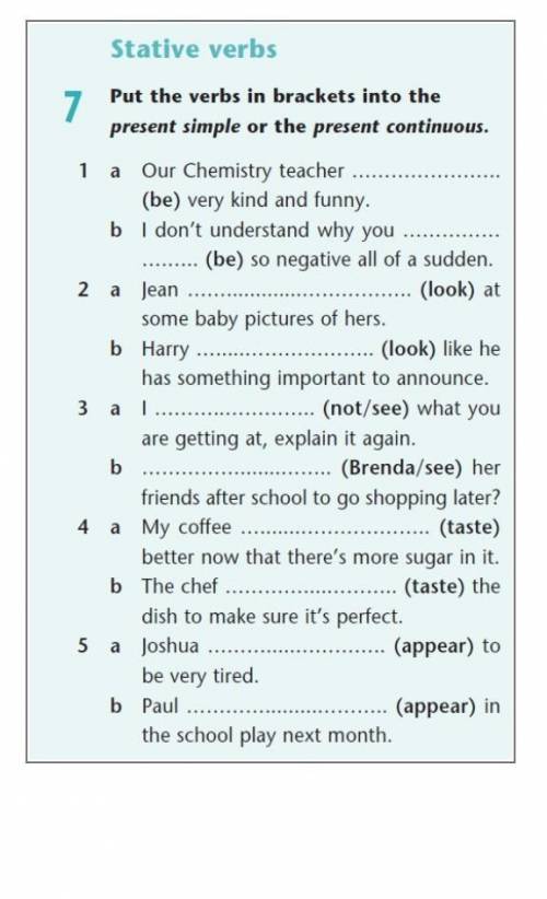 Put the verbs in brackets into the present simple or the present continuous. our chemistry​