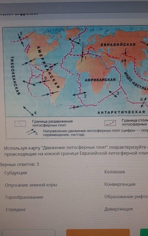 используя картуДвижение литосферных плитохарактеризуйте процессы пройсходящие на южной границе Евр