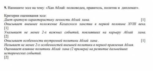 Напишите эссе на тему «хан аблай полководец правитель политик, и дипломат»​