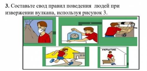 3. Составьте свод правил поведения людей при извержении вулкана, используя рисунок 3.​