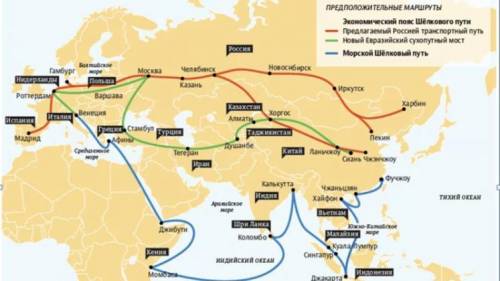 Нанесите на контурную карту маршруты Великого Шёлкового пути от