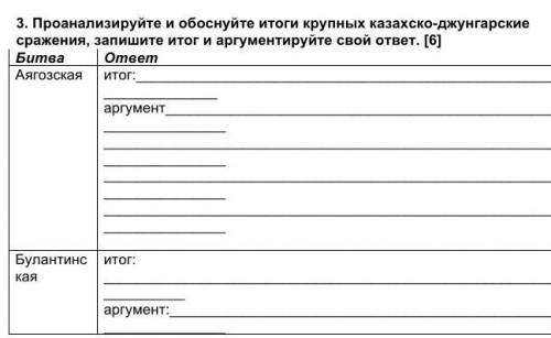 Проанализируйте и обоснуйте итоги крупных казахско-джунгарские сражения, запишите итог и аргументиру