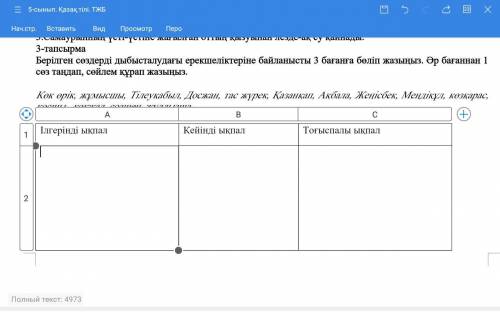 Берілген сөздерді дыбысталудағы ерекшеліктеріне байланысты 3 бағанға бөліп жазыңыз. Әр бағаннан 1 сө