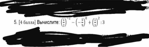 Вычислите:(1/2)-^2-(-5/9)^0+(1/3)^2:3