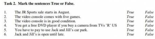 Mark the sentences True or False. 1. The JR Sports sale starts in August. True False 2. The video co