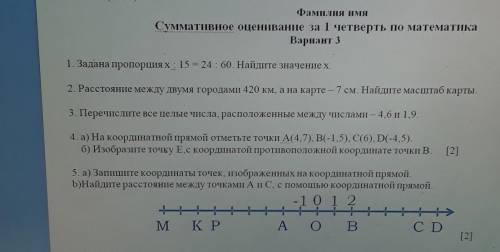 Фамилия Имя Суммативное оценивание за 1 четверть по математикаВариант 31. Задана пропорция X : 15 =