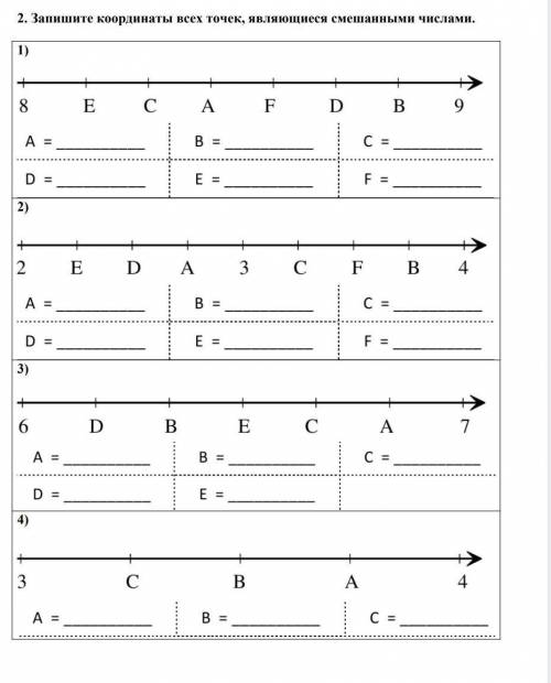 2. Запишите координаты всех точек, являющиеся смешанными числами