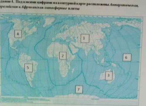 под какими цифрами на контурной карте расположены, Антарктическая, Евразическая и африканская литосф