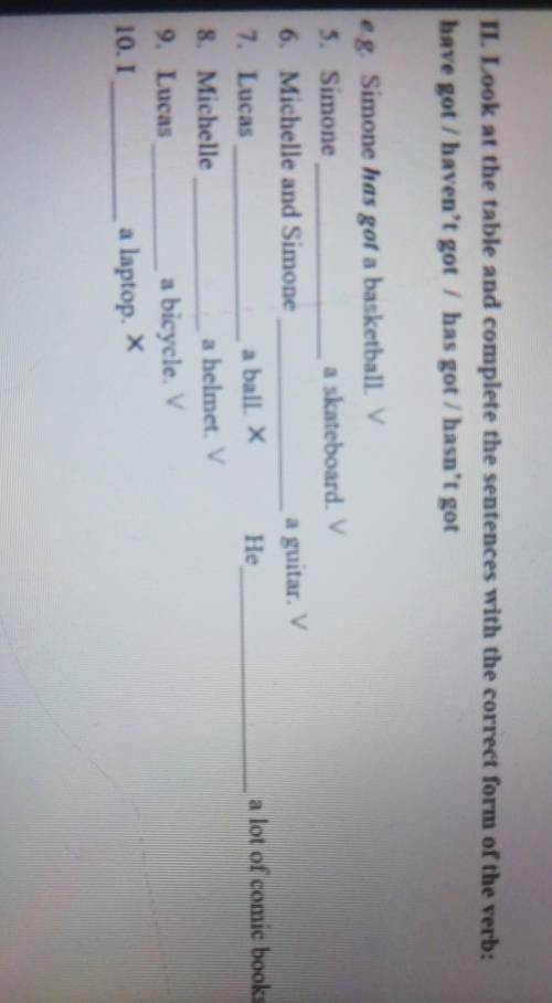 II. Look at the table and complete the sentences with the correct form of the vert have got / haven'