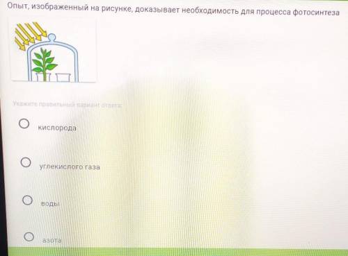 опыт изображённый на рисунке доказывает необходимость для процесса фотосинтеза...​