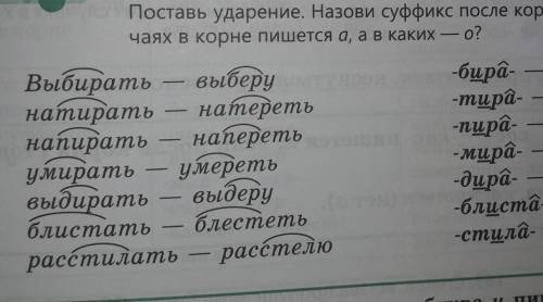 Прочитай. Какие гласные в корне слова чередуются? Поставь ударение. Назови суффикс после корня. В ка