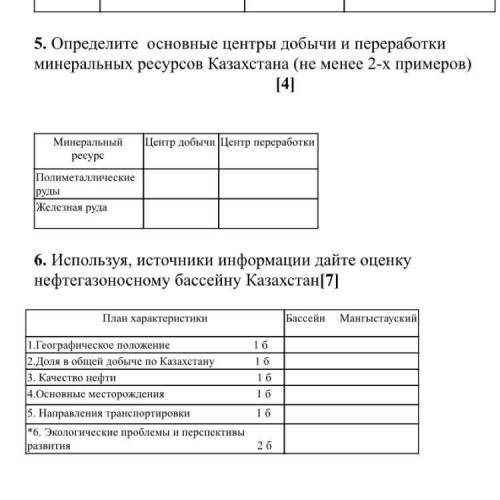 4. Определите особенности распространения полезных ископаемых и заполните таблицу, используя тематич