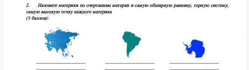 Назовите материки по очертаниям материк и самую обширную равнину, горную систему, самую высокую точк