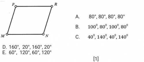 Найдите все углы в параллелограмме МРRN, если ∠М+∠R=80°.​