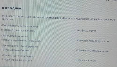 Установите соответствие цитаты из произведения Цыганы художественно-изобразительные средства​