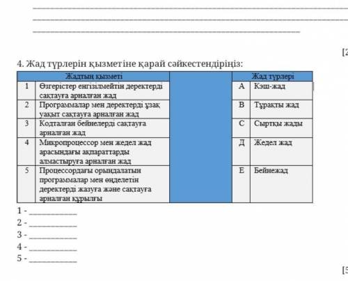 Жад турлерин кызметине карай сайкестендириниз ​