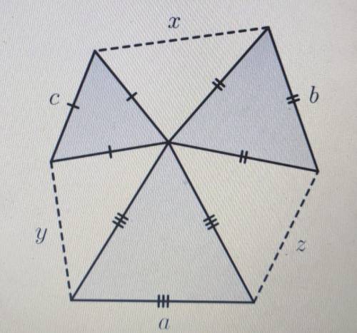 3 правильных треугольника с длинами сторон a, b, c, расположенные, как показано, имеют общую вершину