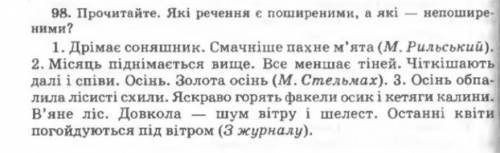 Прочитайте. Які речення є поширеними, а які непошире ними?