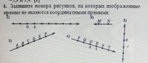 4. Запишите номера рисунков, на которых изображенные прямые не являются координатными прямыми:​