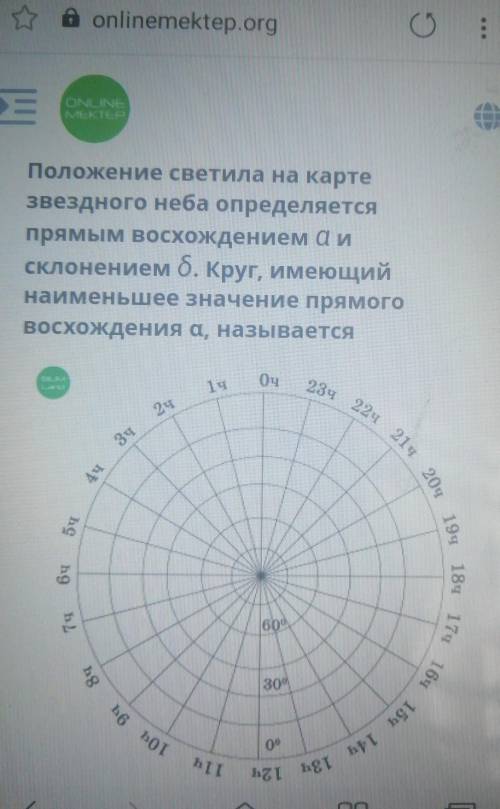 положение светила на карте звездного неба определяется прямым восхождением А и склонением Q. Круг им