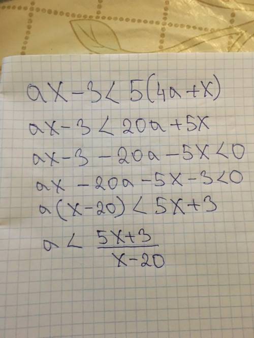 2) Решите неравенство: ax – 3 < 5(4a + x)