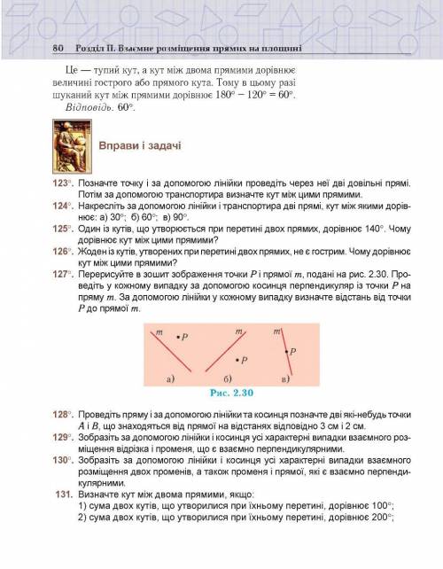 Перерисуйте в зошит зображення точки Р прямої т, подані на рис. 2.30. Про- ведть у кожному випадку з