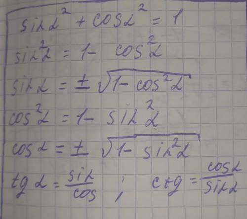 Дано: sin a=0,6 Найти: Cos2a=? Tg2a=? Прикрепляю формулы для решения, найдёте какая проще для решени