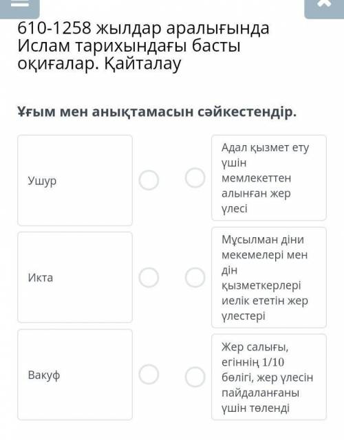 610-1258 жылдар аралығында Ислам тарихындағы басты оқиғалар. Қайталау Ұғым мен анықтамасын сәйкестен